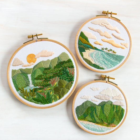 Paradise Landscape Embroidery Pattern Trio